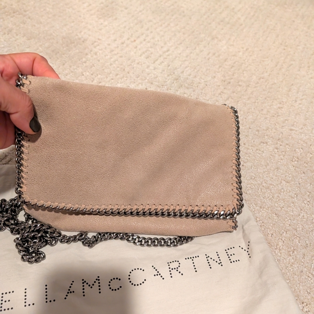 Stella McCartney Taupe Faux Suede Chain-Trim Crossbody Bag